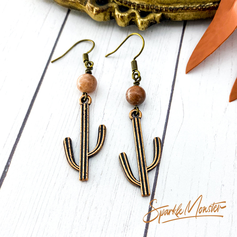 SALE Modern Cactus Earrings with gemstone