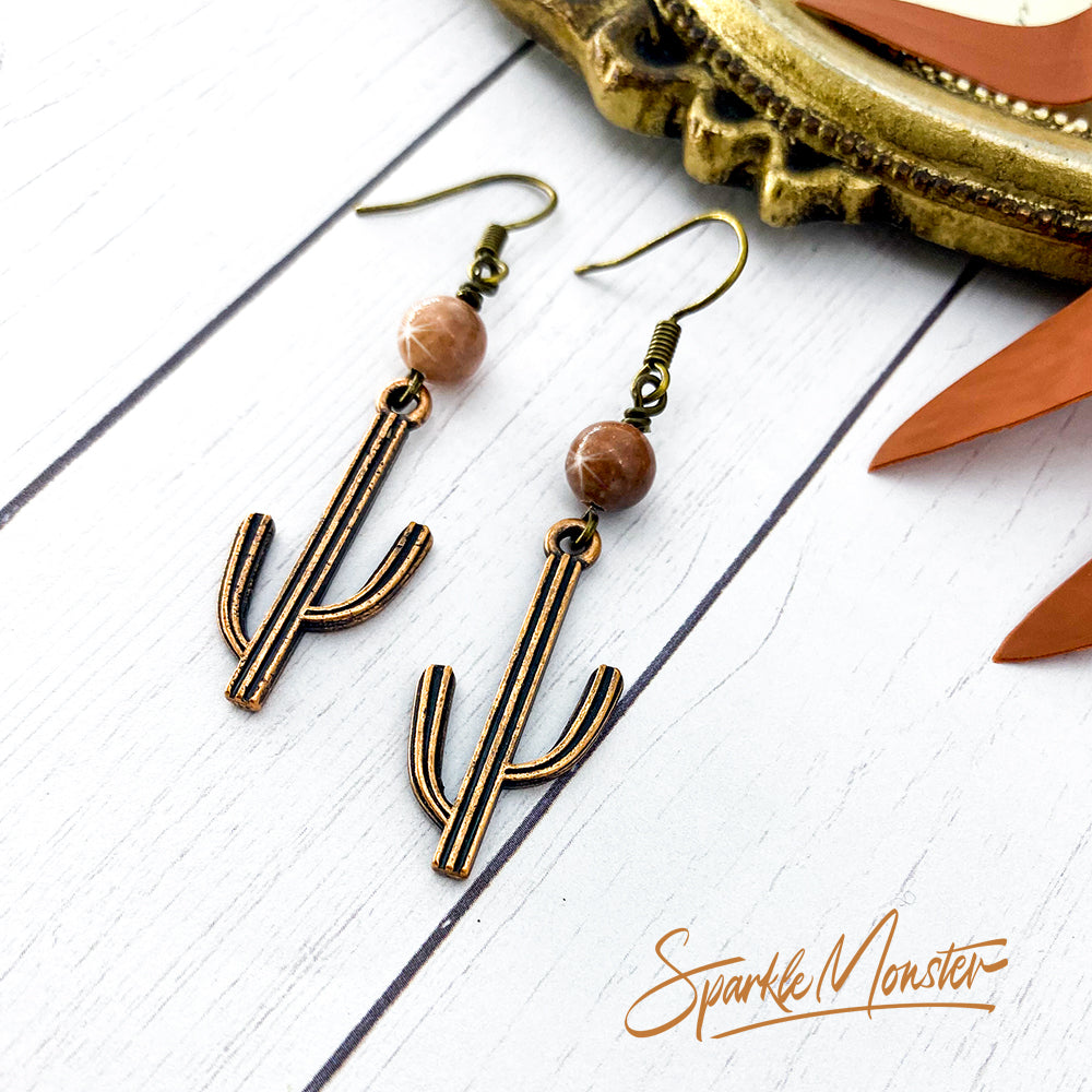 SALE Modern Cactus Earrings with gemstone