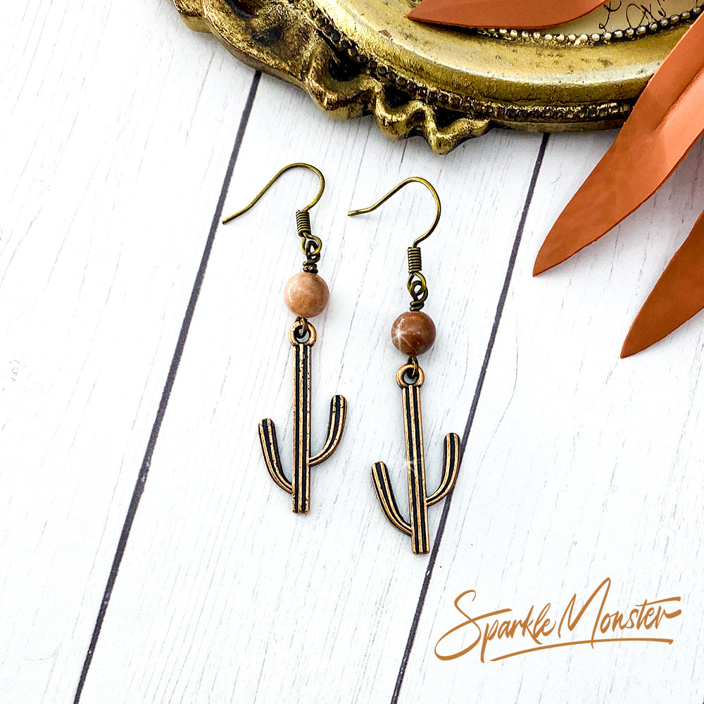 SALE Modern Cactus Earrings with gemstone