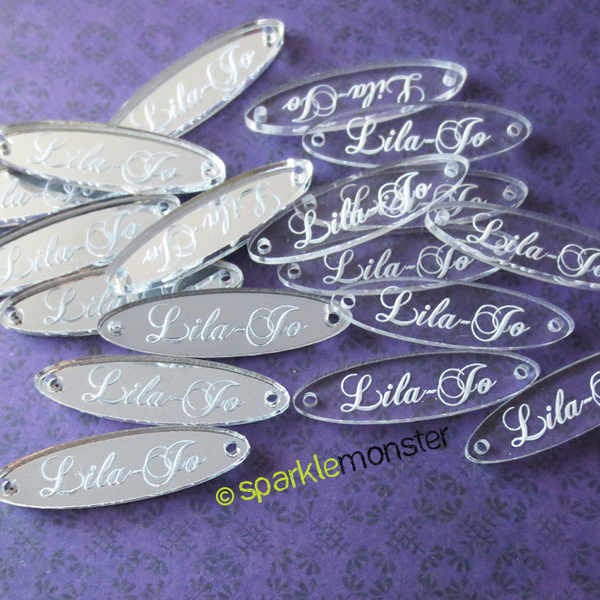 Custom Labels for Crafters, laser cut acrylic, sewing projects, purses, jewelry making