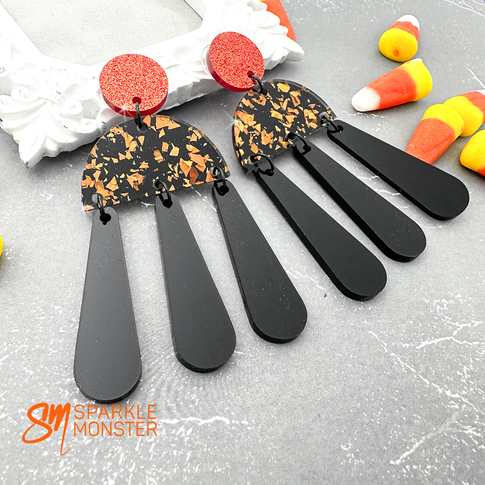 Aura dangle earrings, orange and black