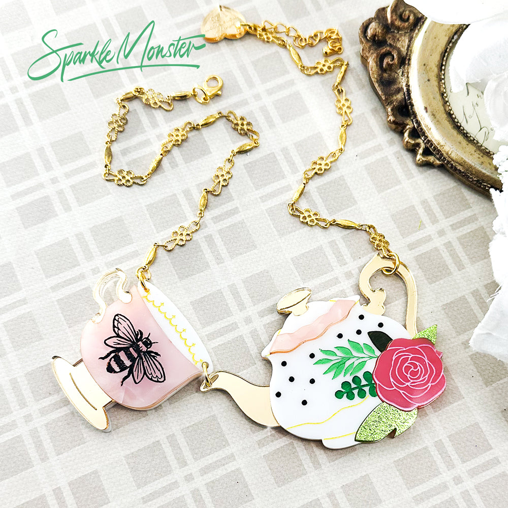 Spill the Tea, Bridgerton inspired laser cut acrylic necklace