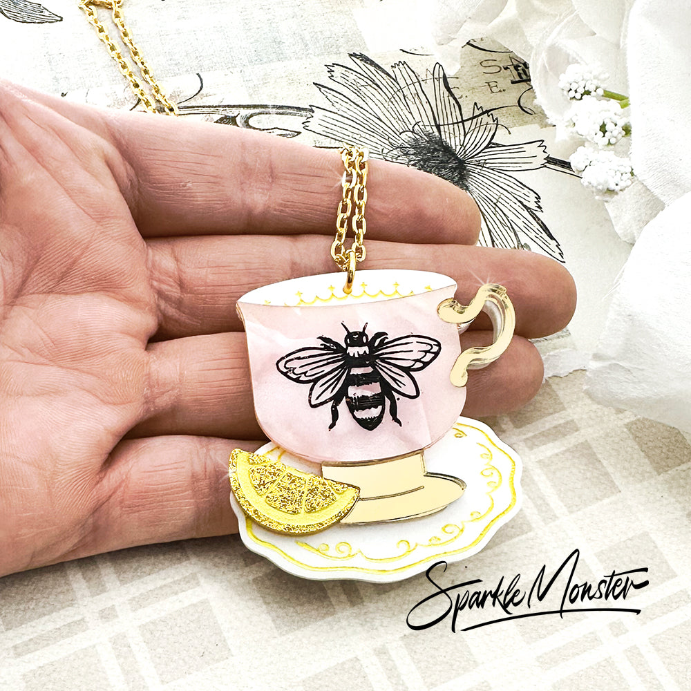 Tea Time, Bridgerton inspired laser cut acrylic necklace