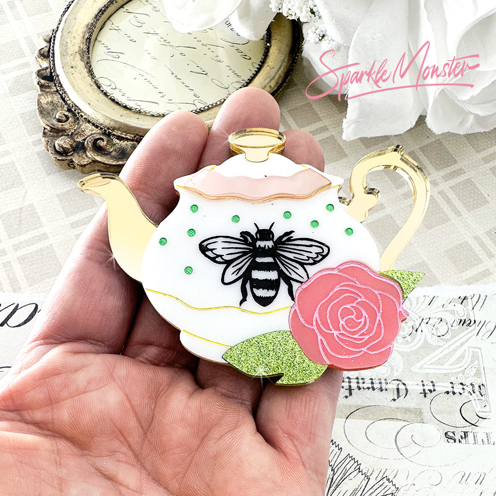 Gossip and Tea, Bridgerton inspired laser cut acrylic brooch