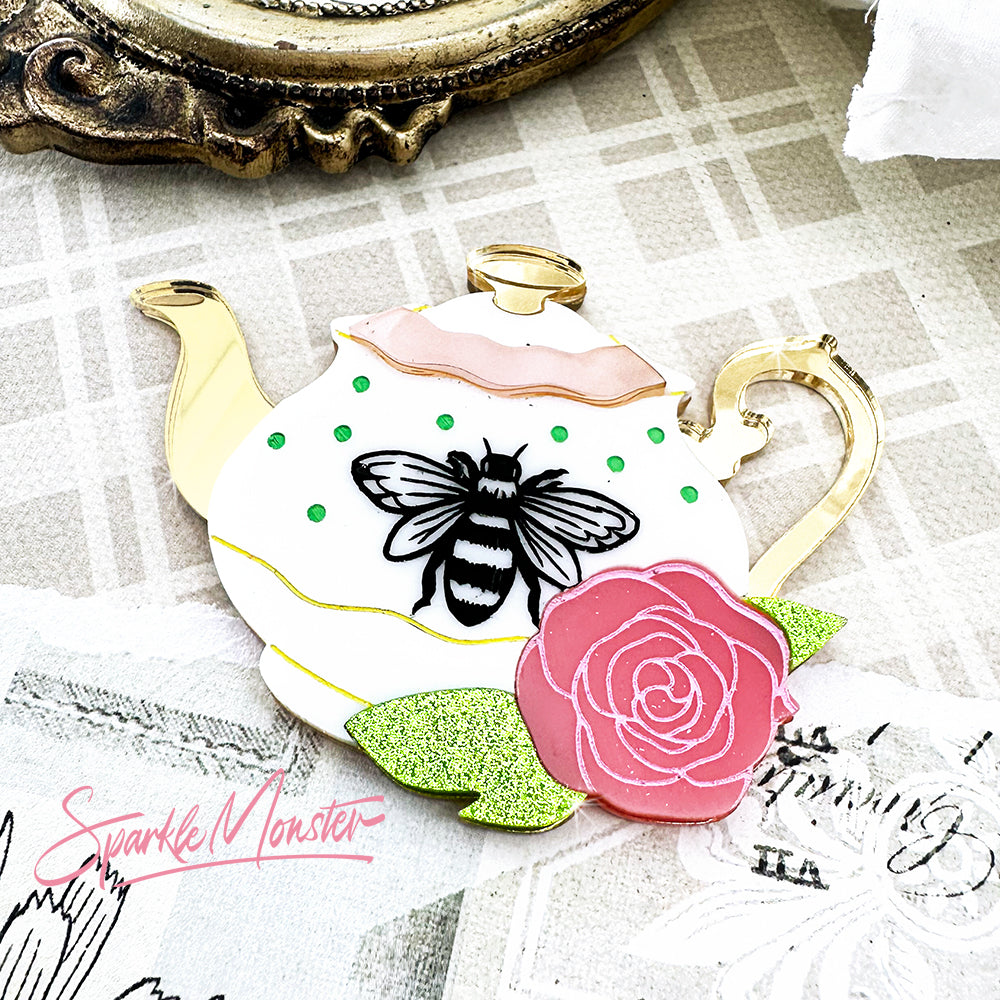 Gossip and Tea, Bridgerton inspired laser cut acrylic brooch