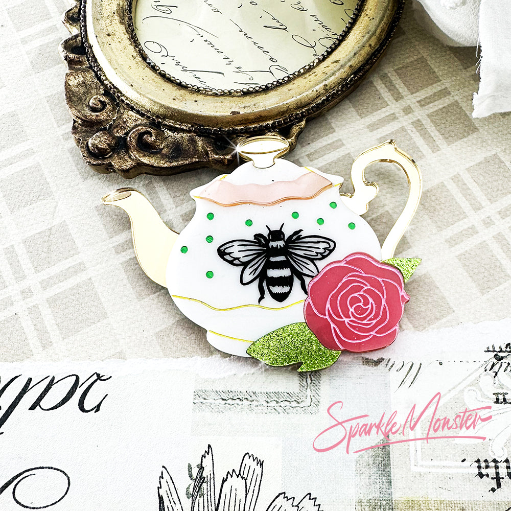 Gossip and Tea, Bridgerton inspired laser cut acrylic brooch