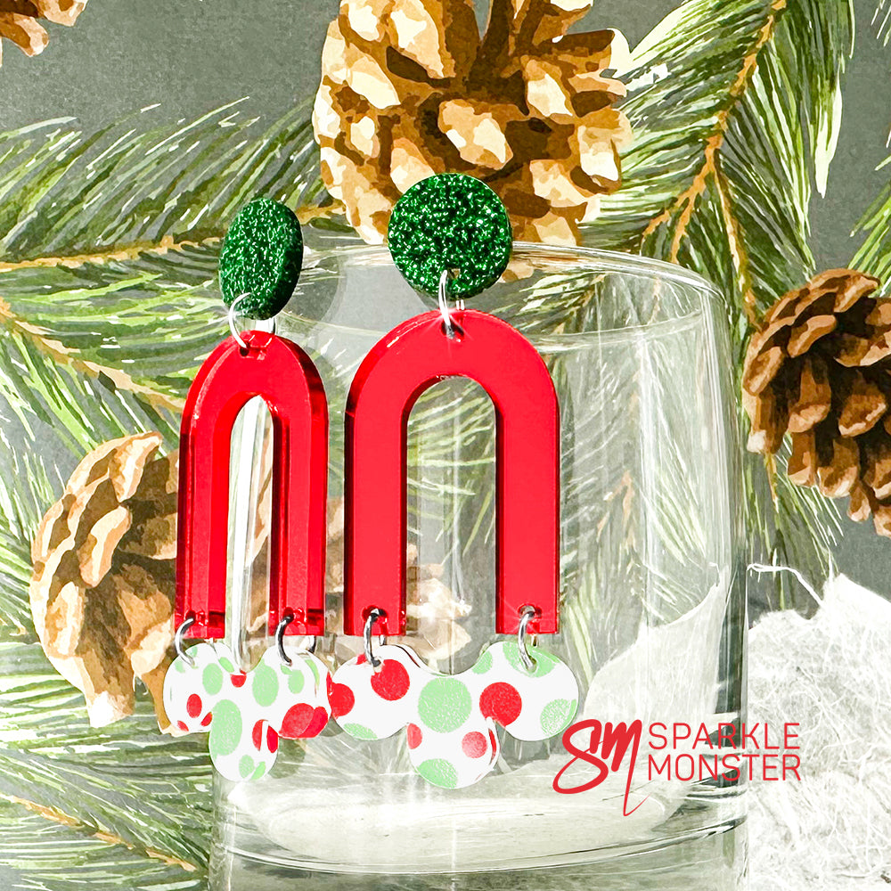 Daydream dangle earrings in Christmas polka dots