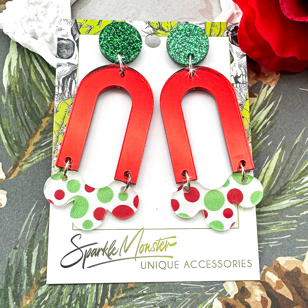 Daydream dangle earrings in Christmas polka dots