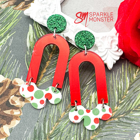 Daydream dangle earrings in Christmas polka dots