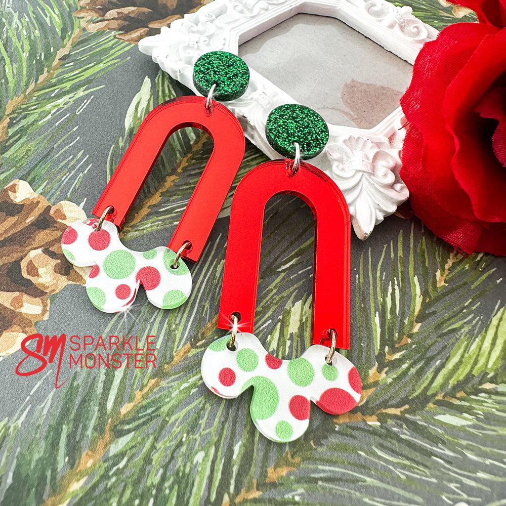 Daydream dangle earrings in Christmas polka dots