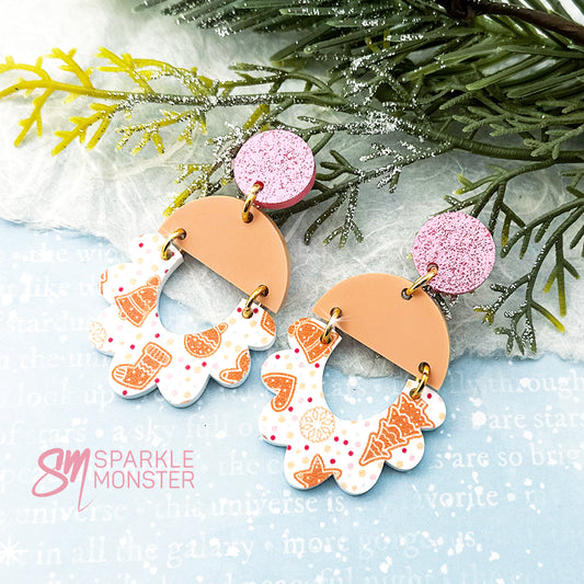 Flora dangle earrings in Gingerbread Cookie pattern