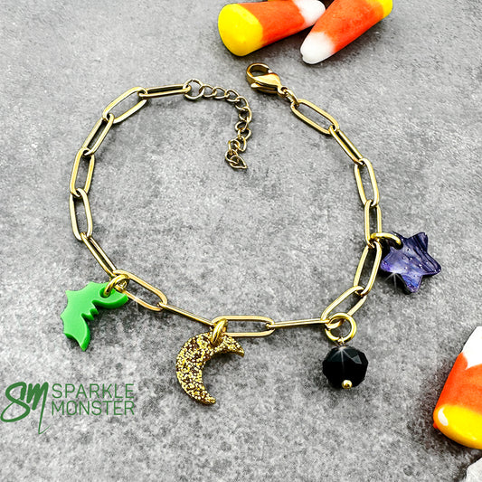 Halloween Charm Bracelet, Gold Stainless Steel