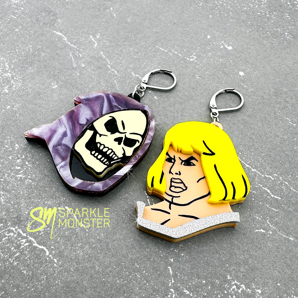 Masters Of the Universe dangle earrings, Skeletor and He-Man