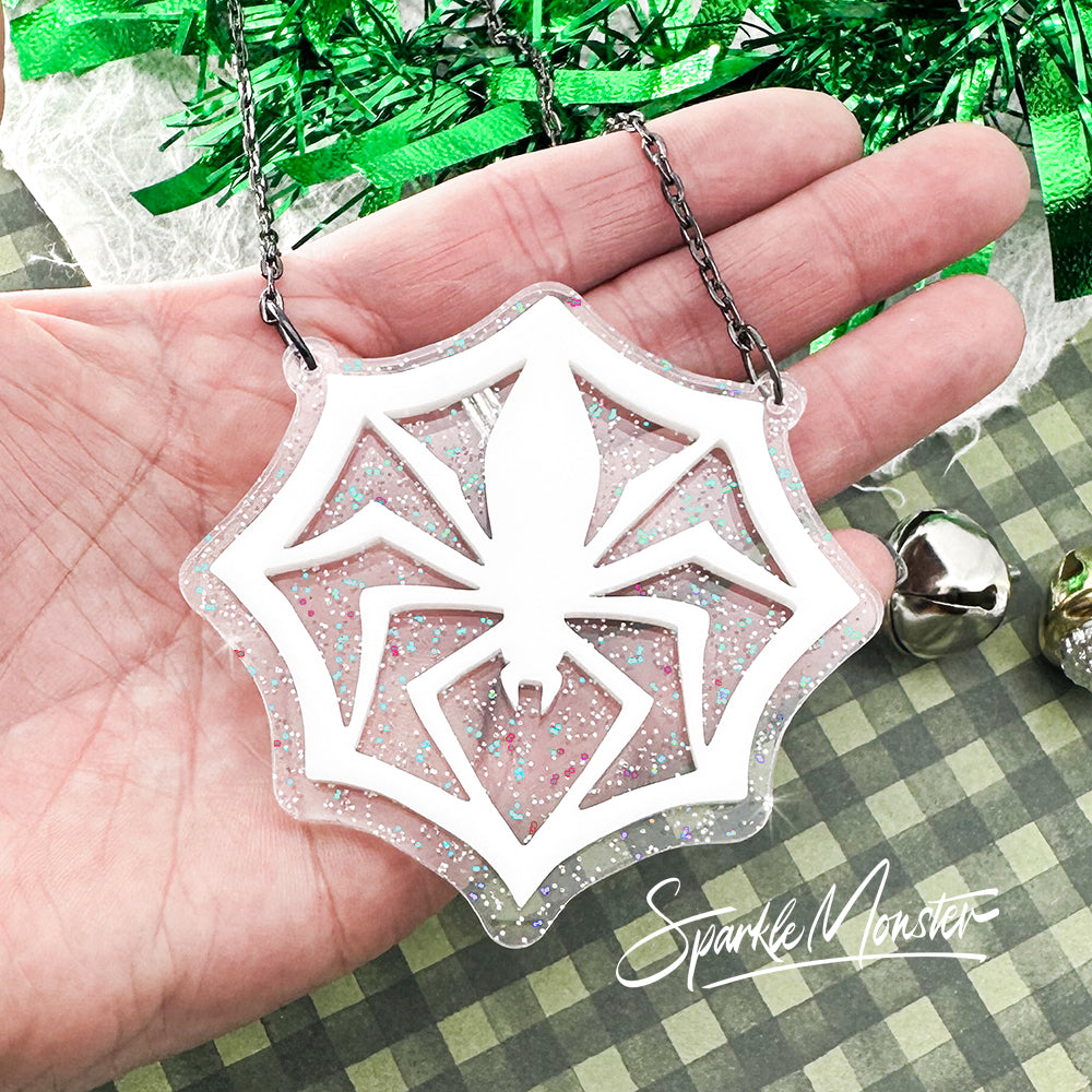 Jack's Spider Snowflake, large necklace, laser cut acrylic