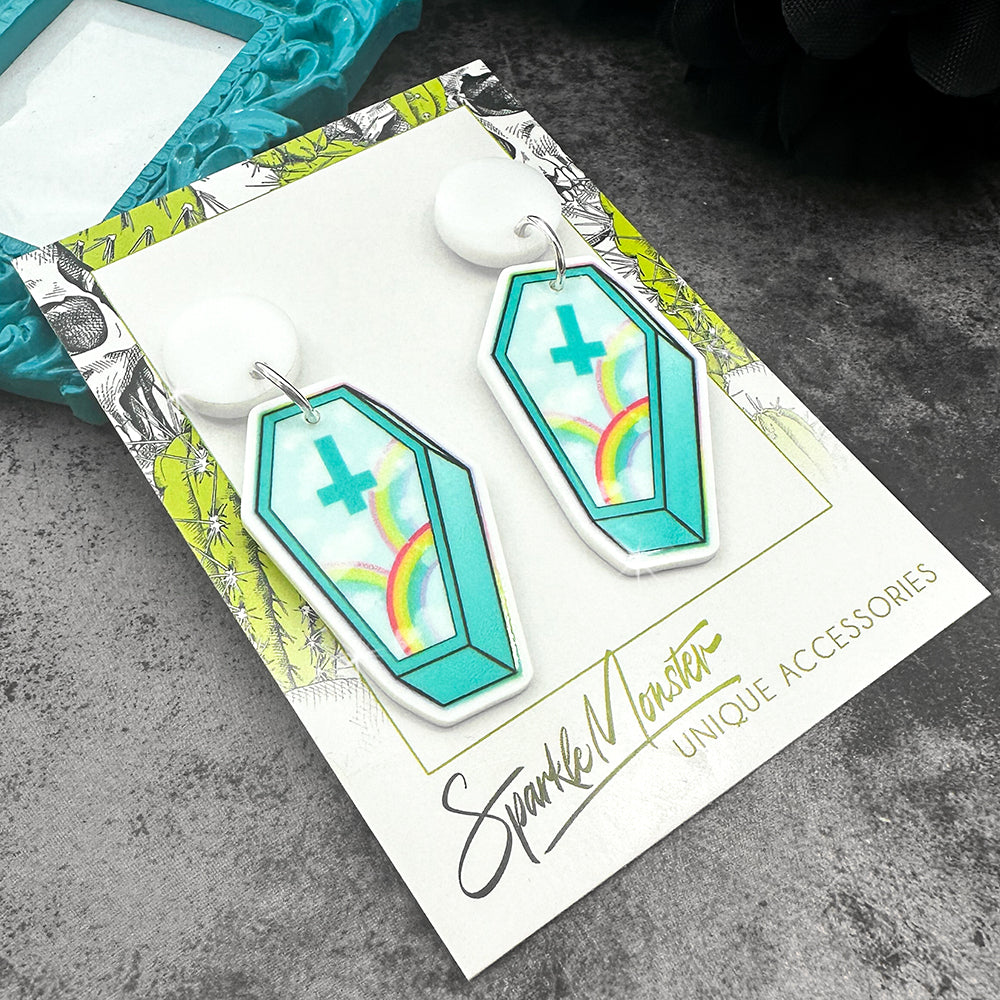 Kawaii Coffins, acrylic dangle earrings