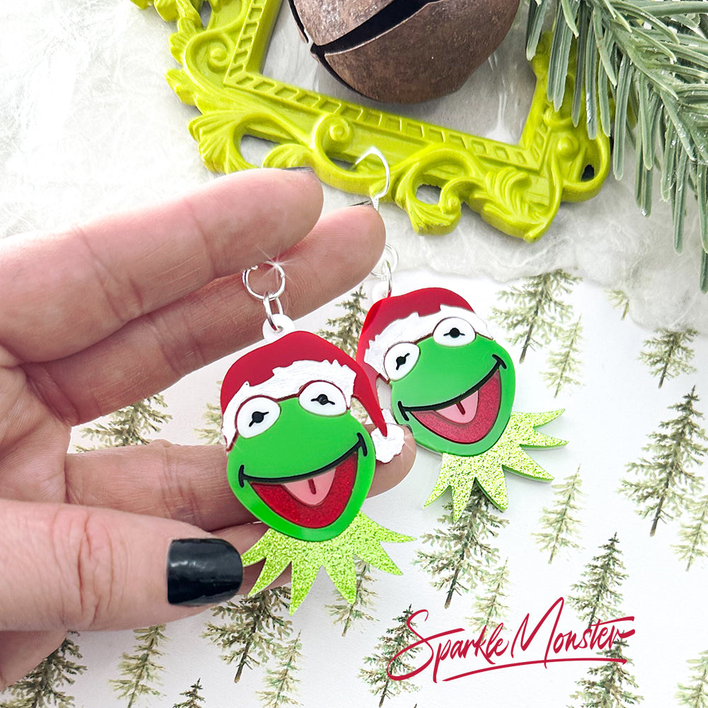 A Very Green Christmas, acrylic dangle earrings