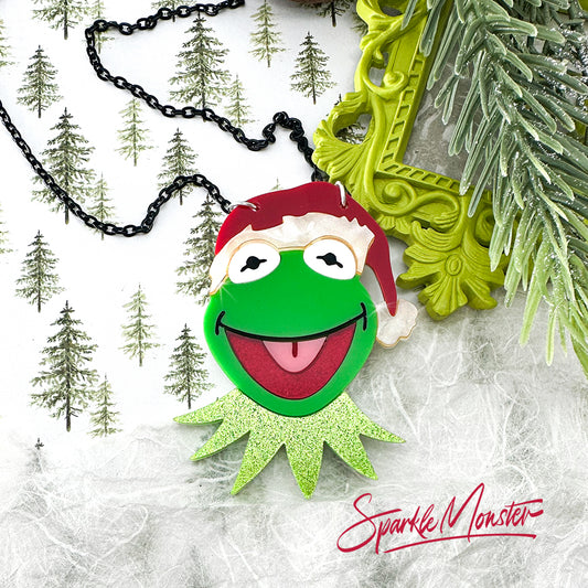 A Very Green Christmas, acrylic necklace