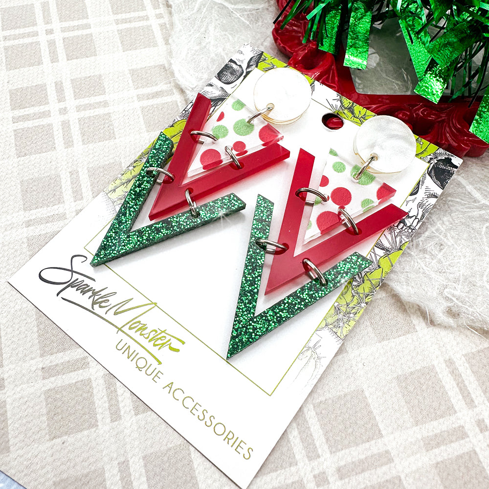 Nagel dangle earrings, Christmas dots