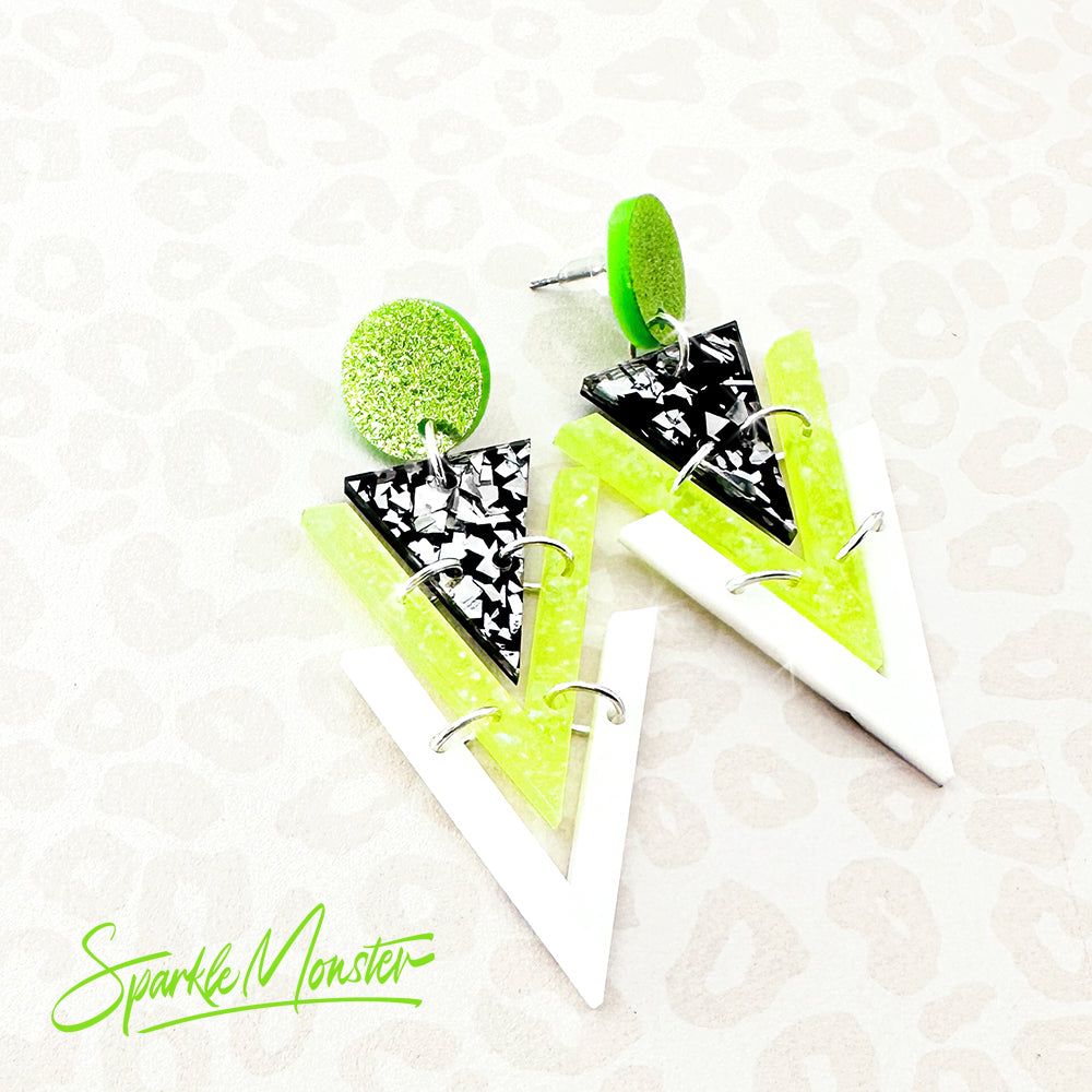 Nagel dangle earrings in lime green and black
