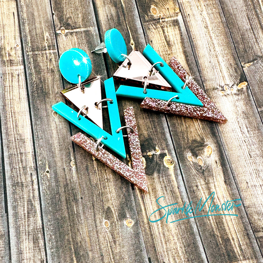 Nagel dangle earrings in turquoise and rose gold