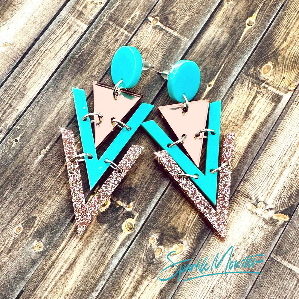 Nagel dangle earrings in turquoise and rose gold