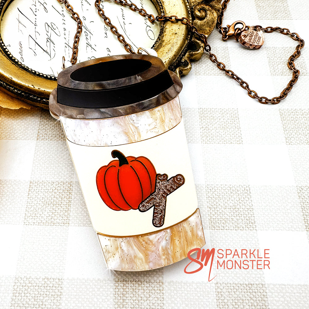 LUCKY LAST Pumpkin Spice Latte statement necklace