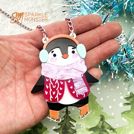Penguin with skates statement necklace