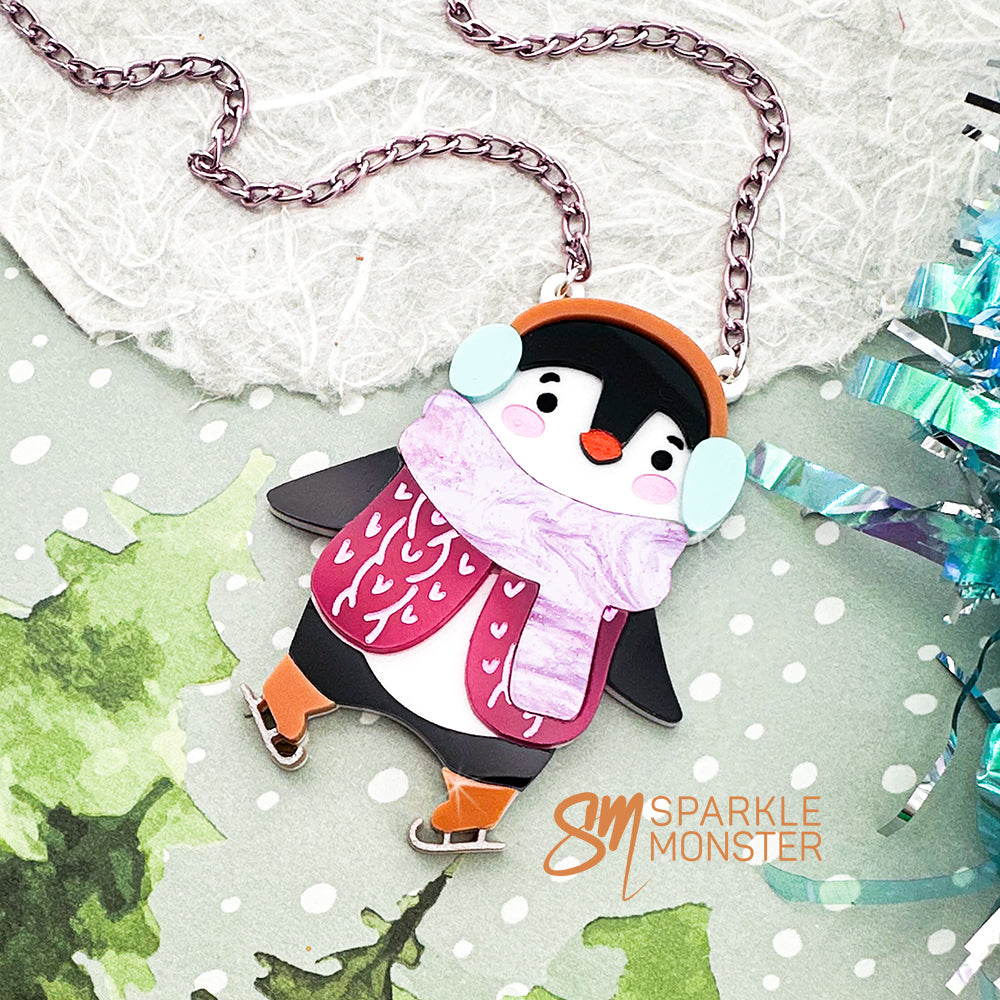Penguin with skates statement necklace