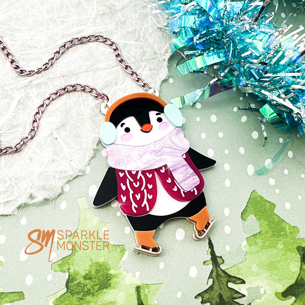 Penguin with skates statement necklace