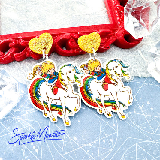 Rainbow Brite, acrylic dangle earrings