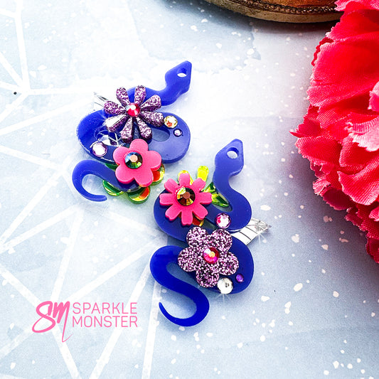 Deluxe Floral Snake charms, Blue Summer - specifically for Sparkle Monster Hoops