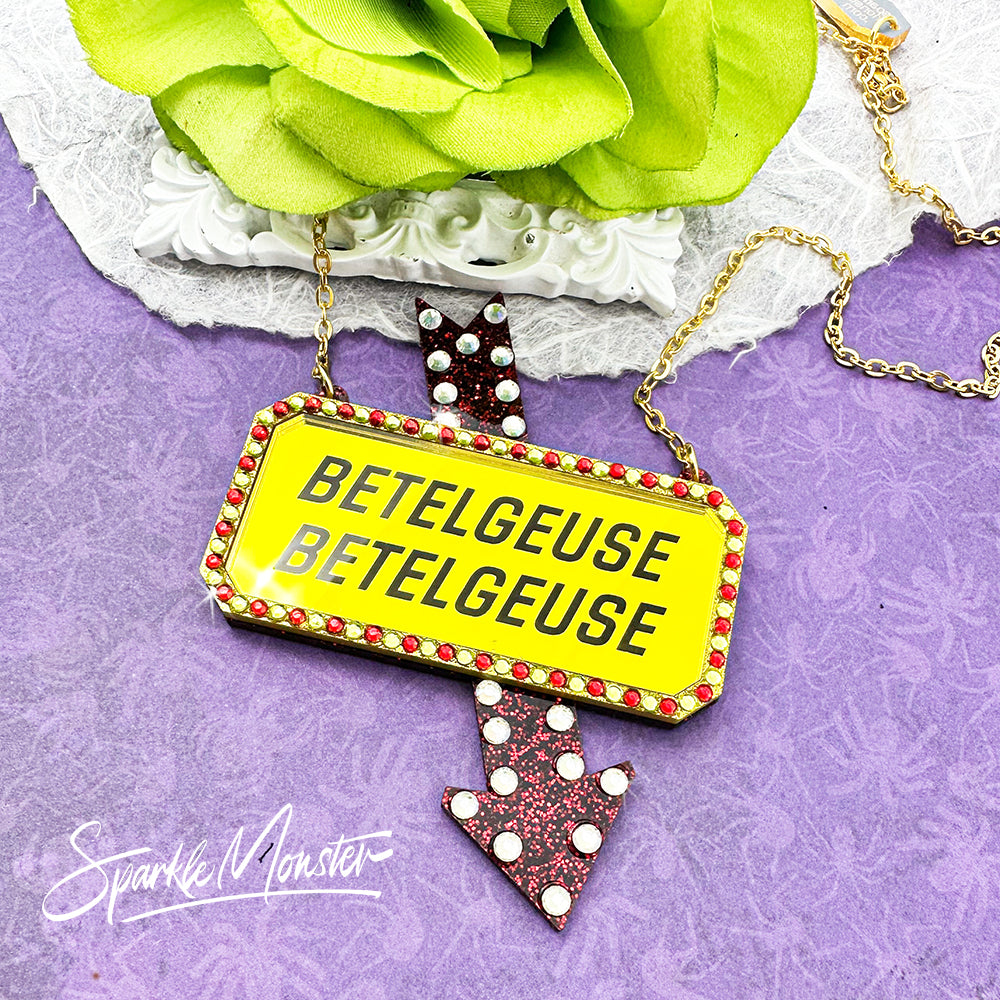 Here Lies Betelgeuse, laser cut acrylic necklace