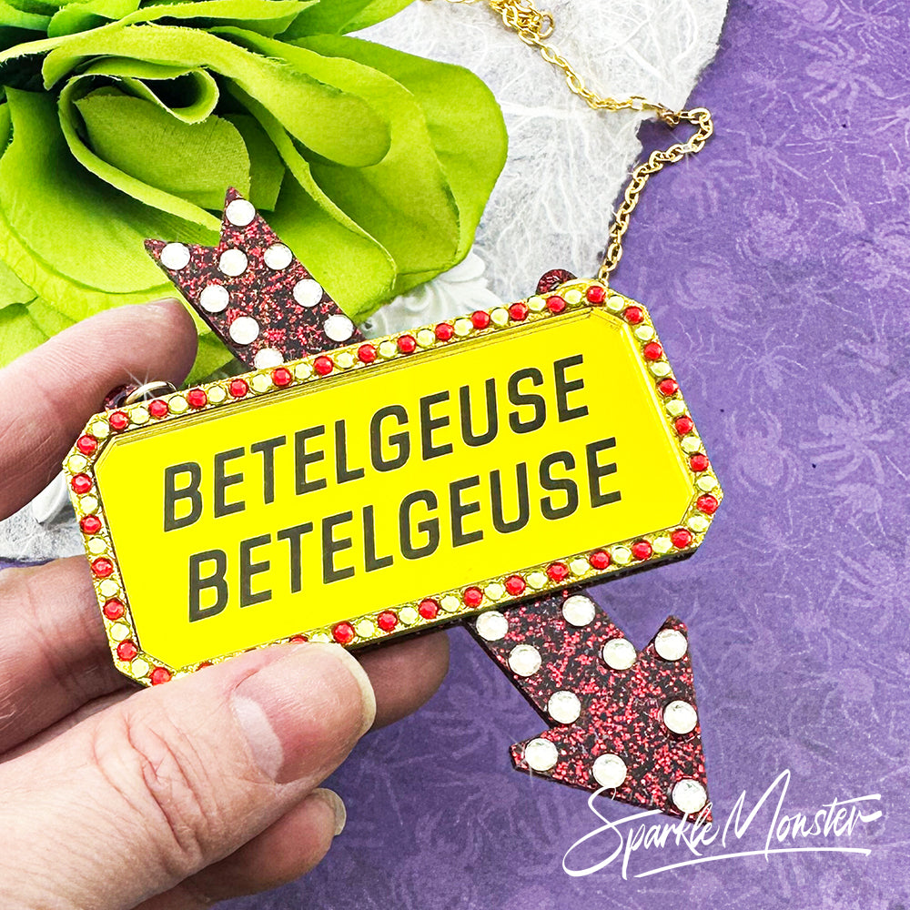 Here Lies Betelgeuse, laser cut acrylic necklace