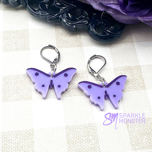 Butterfly dangle earrings, lavender