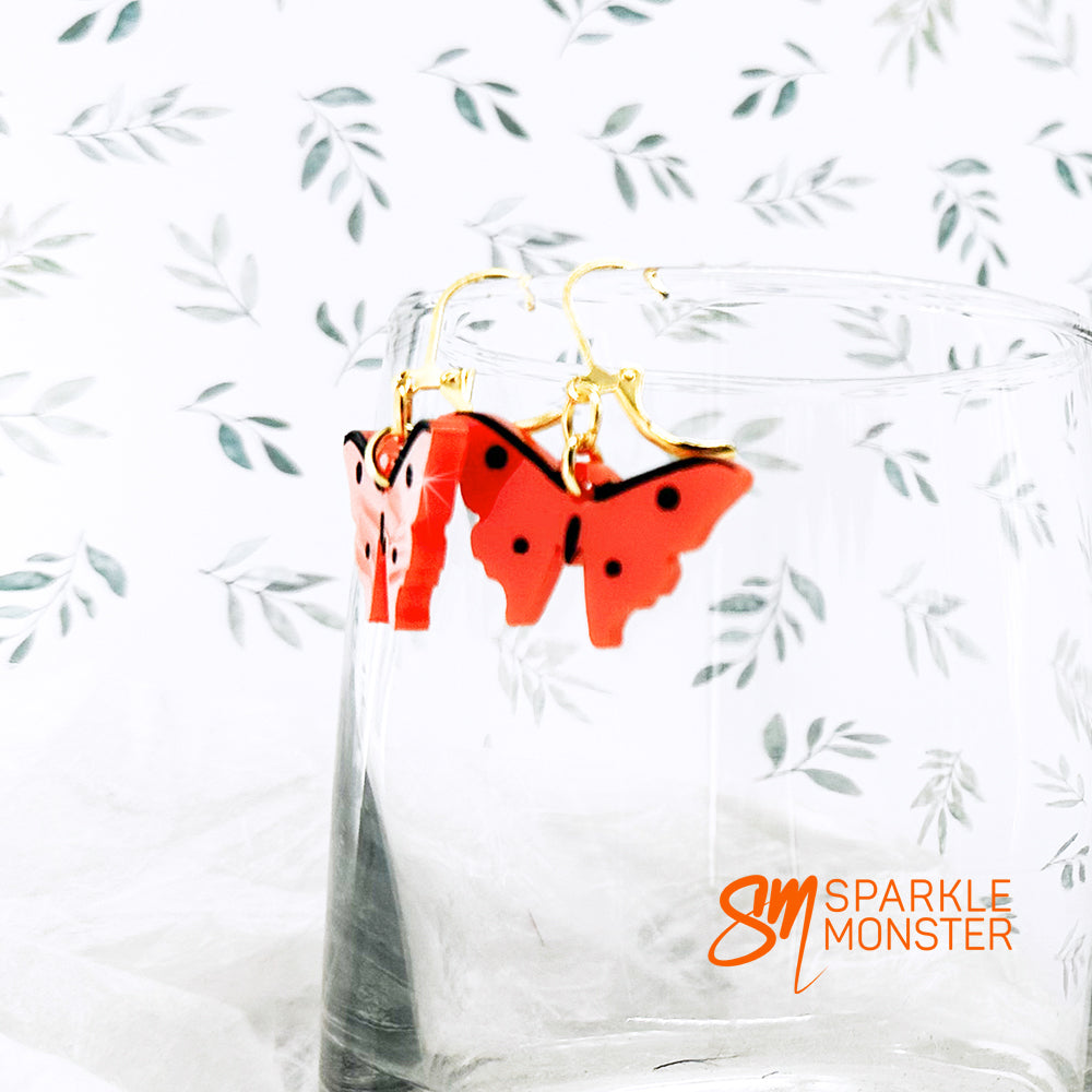 Butterfly dangle earrings, orange