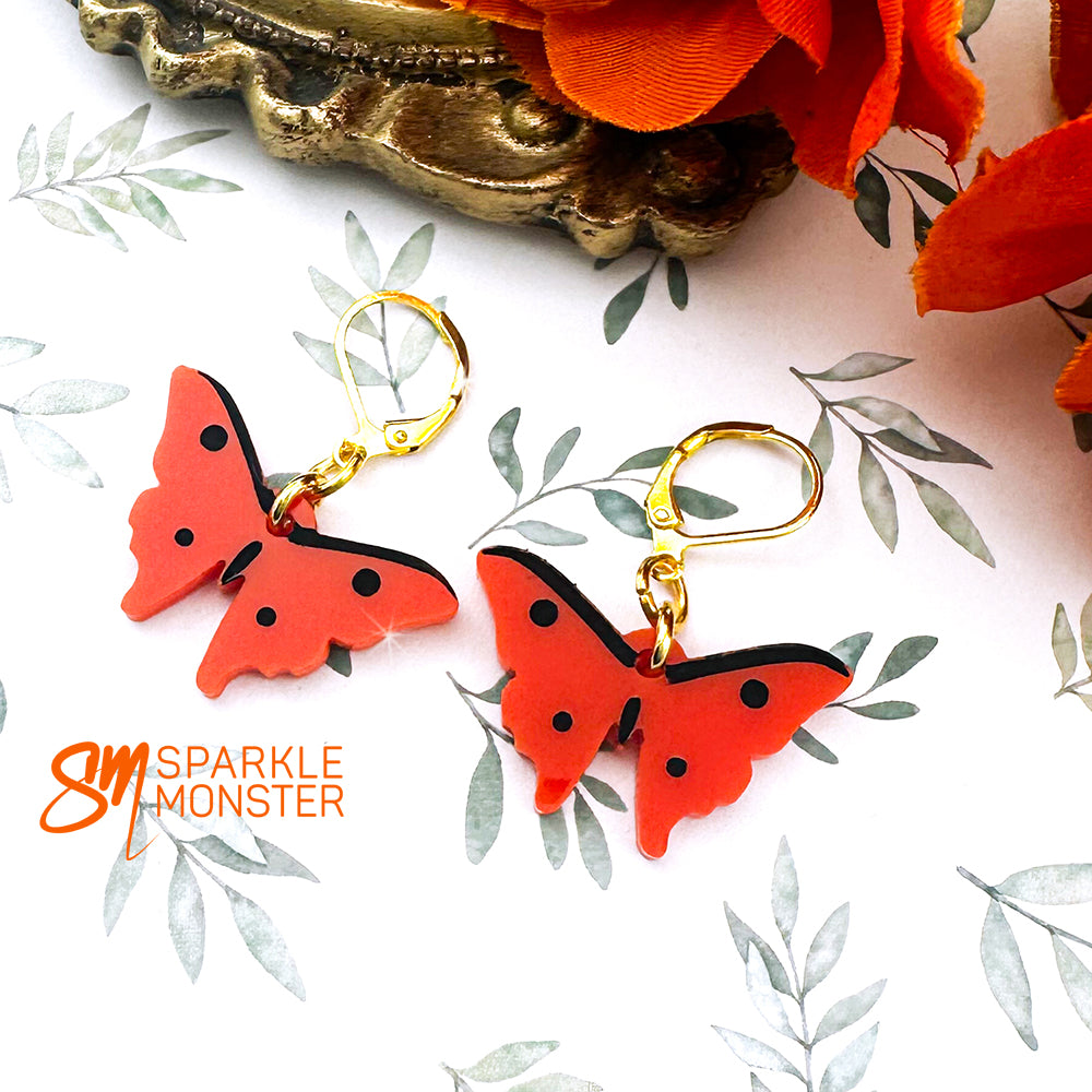 Butterfly dangle earrings, orange