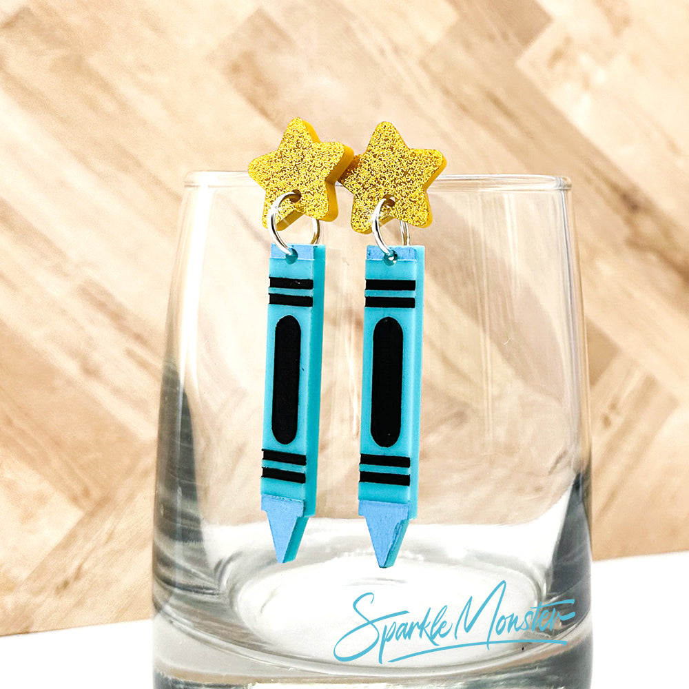 Crayon Earrings - laser cut acrylic dangle earrings, turquoise