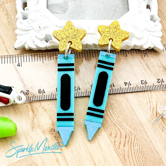 Crayon Earrings - laser cut acrylic dangle earrings, turquoise
