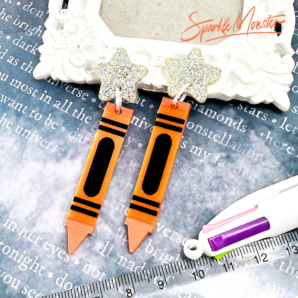Crayon Earrings - laser cut acrylic dangle earrings, orange