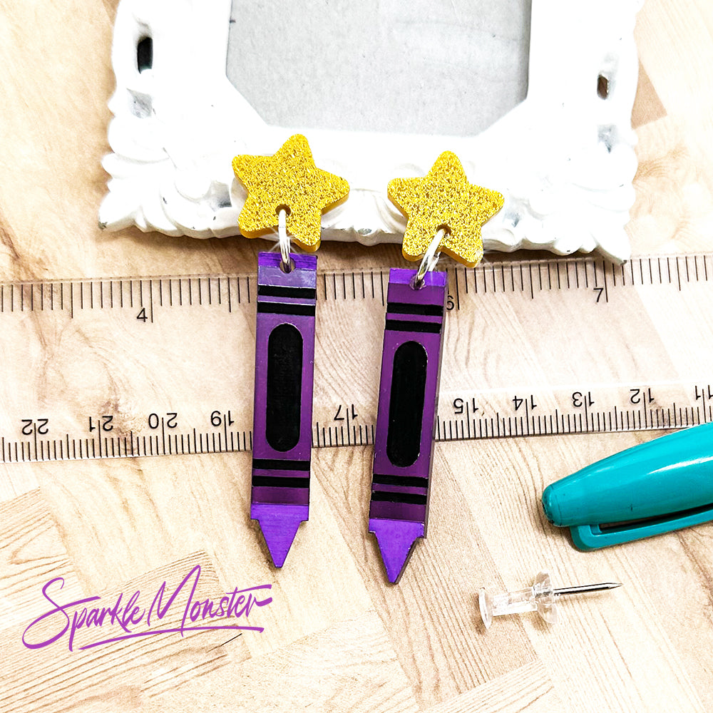 Crayon Earrings - laser cut acrylic dangle earrings, purple