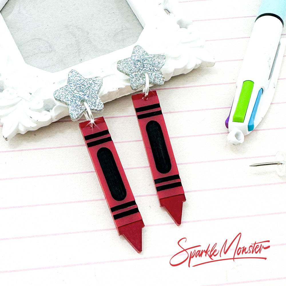 Crayon Earrings - laser cut acrylic dangle earrings, red