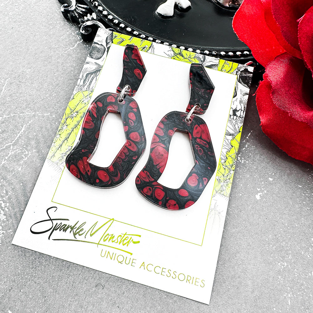My Bloody Valentine, Every Occasion dangle earrings, laser cut acrylic, post back, goth, lightweight, organic shape