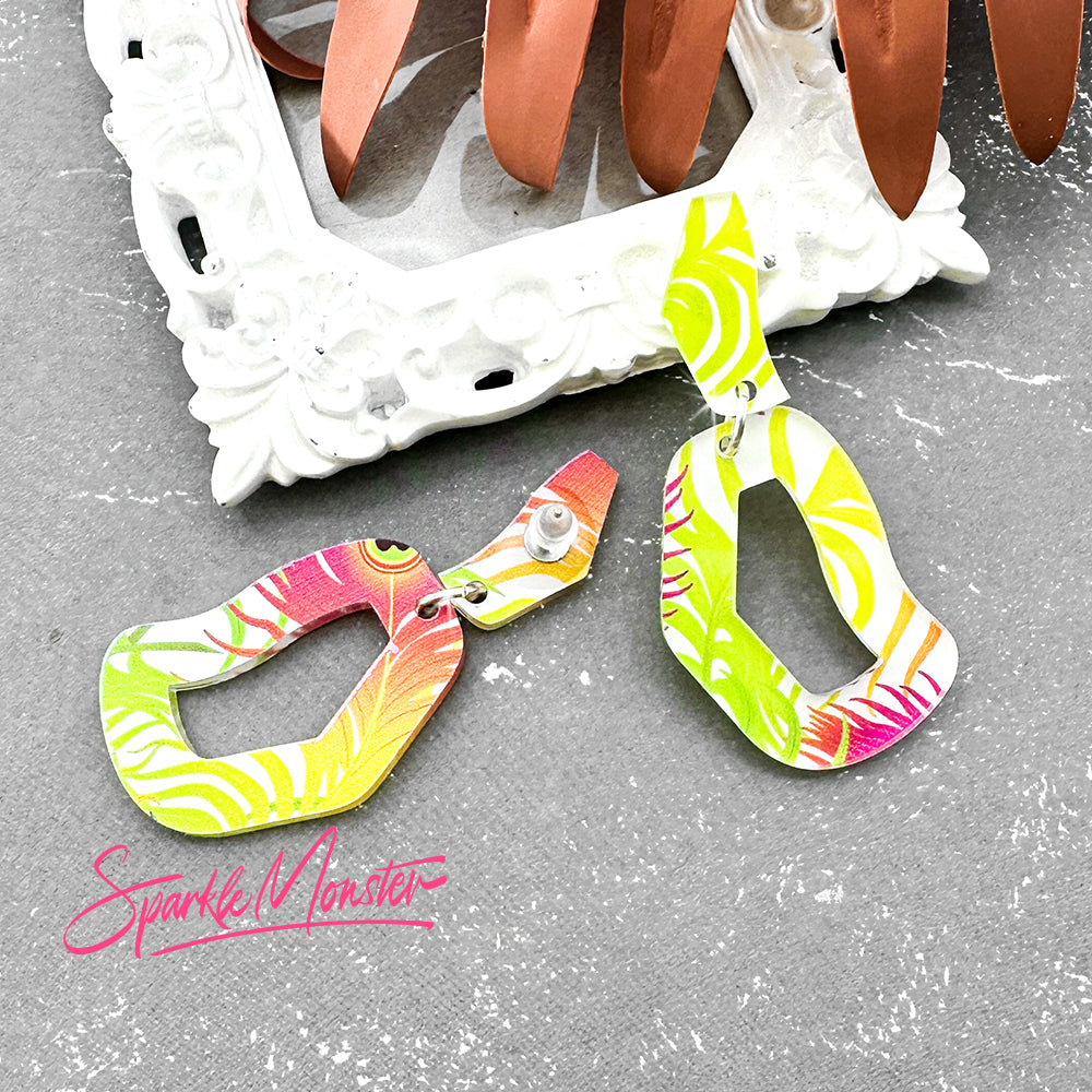 Every Occasion dangle earrings, neon peacock