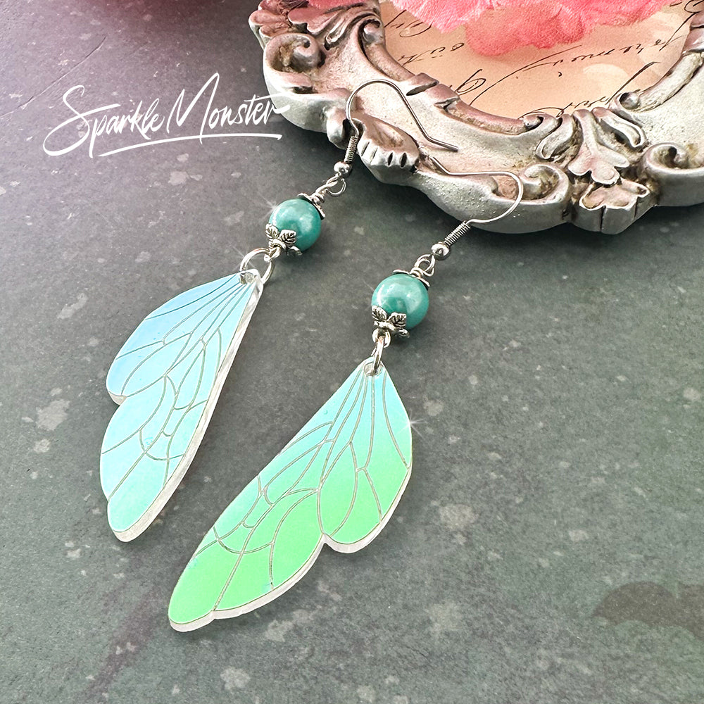 Fairy Wing Earrings - laser cut acrylic, iridescent