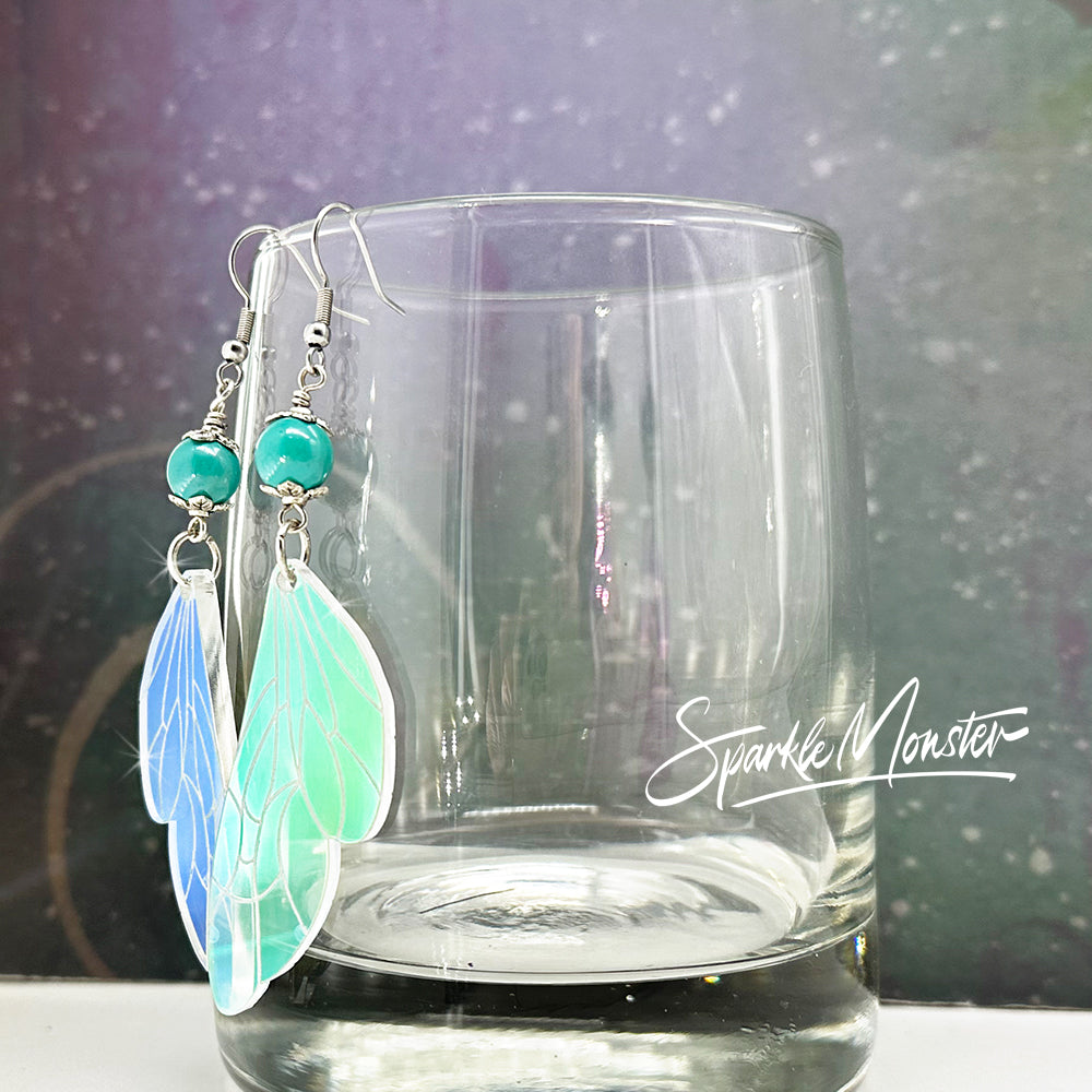 Fairy Wing Earrings - laser cut acrylic, iridescent