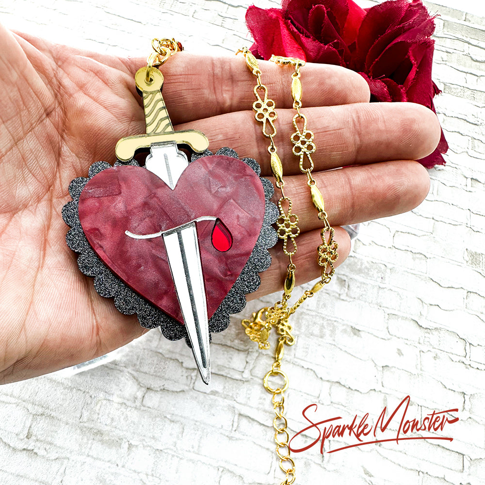 A Dagger to my Heart, laser cut acrylic necklace