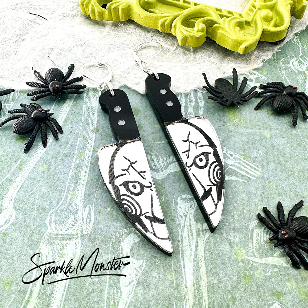 Saw Killer knife earrings, laser cut acrylic