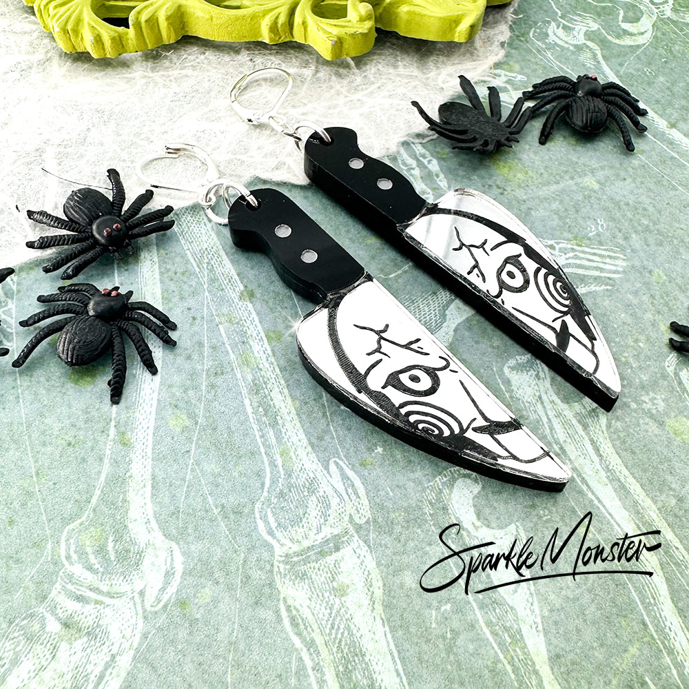 Saw Killer knife earrings, laser cut acrylic