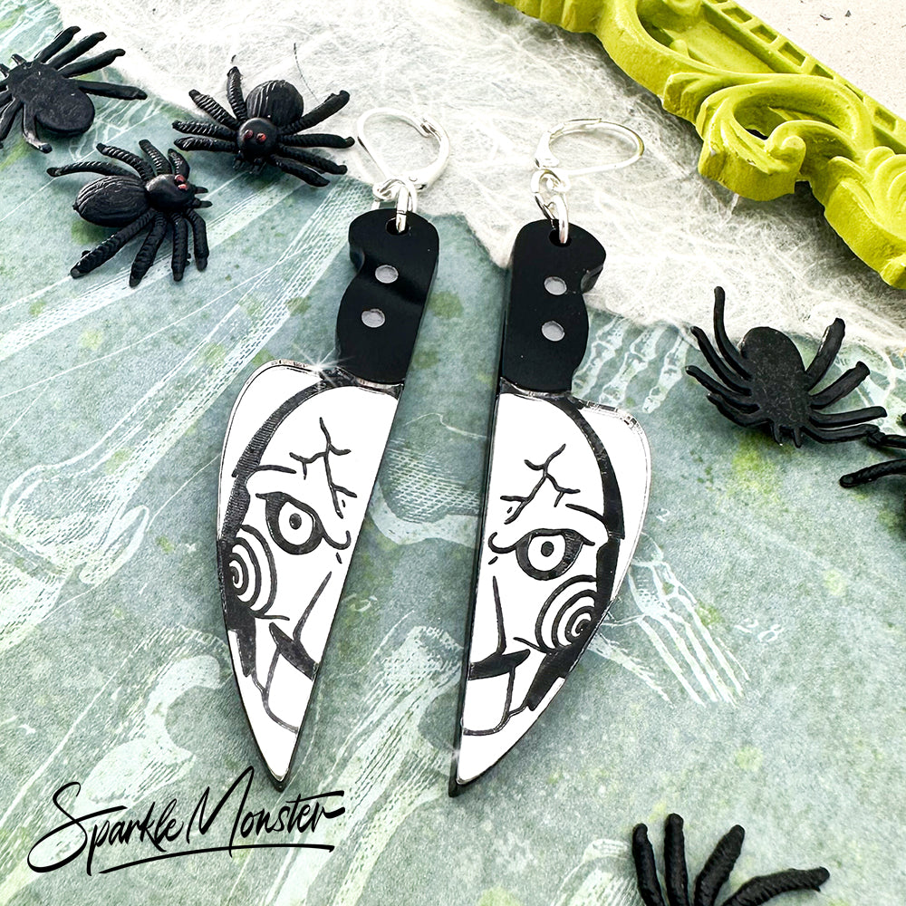 Saw Killer knife earrings, laser cut acrylic