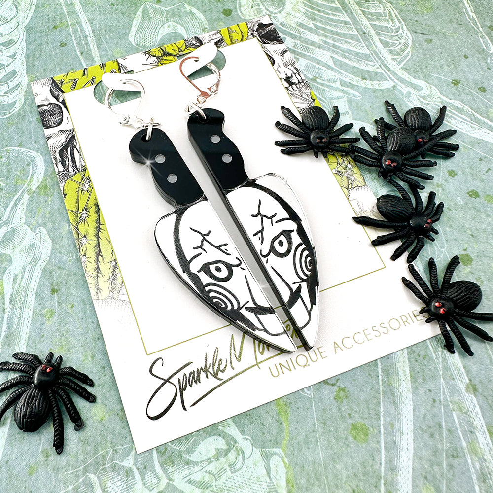 Saw Killer knife earrings, laser cut acrylic